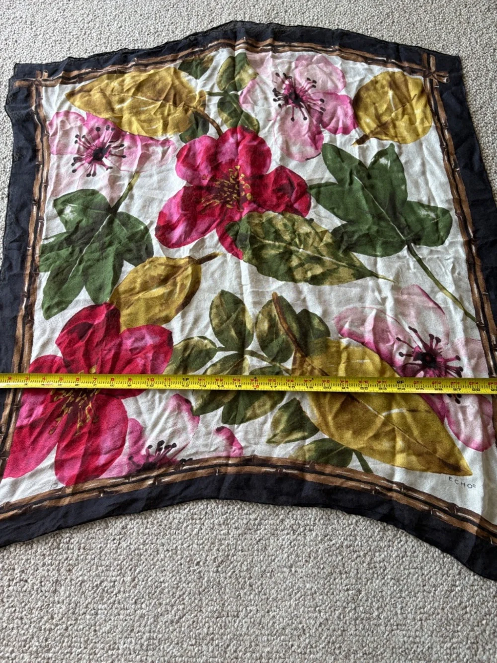 Vintage Echo Silk Floral Botanical Scarf Cottagecore Coastal Grandma Glam Chic